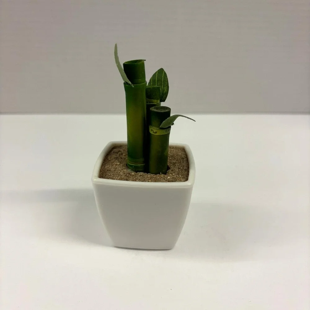 Greenbrier International Faux Bamboo Plant in White Pot 4.5